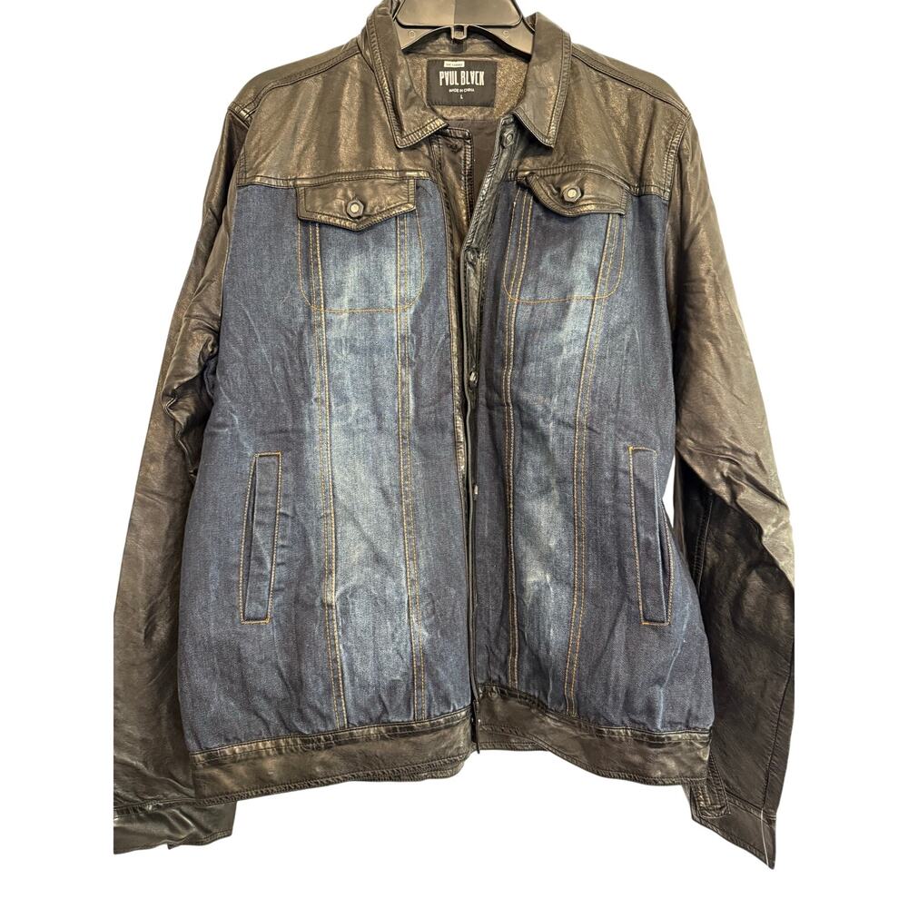 Paul Black Denim and Leather Jacket with Nuts Hardware, NWT